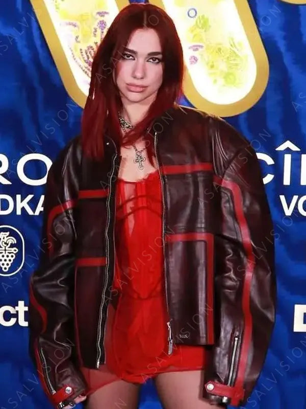 BRIT Awards 2024 After Party Dua Lipa Waxed Striped Jacket