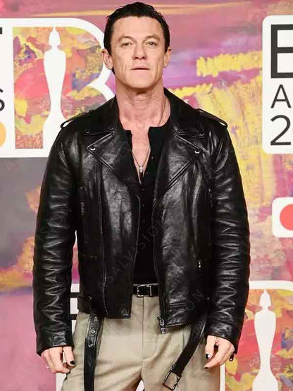 BRIT Awards 2024 Luke Evans Black Leather Jacket