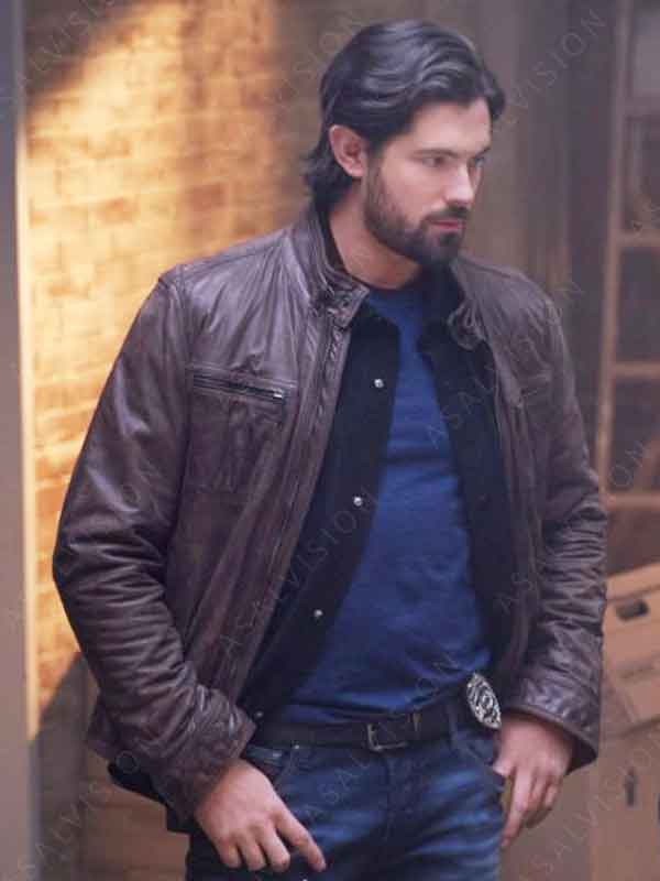 Beek Tipline Mysteries Dial 1 for Murder 2024 Chris McNally Brown Leather Jacket