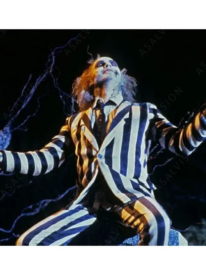 Halloween Cosplay Michael Keaton Beetlejuice Costume Suit