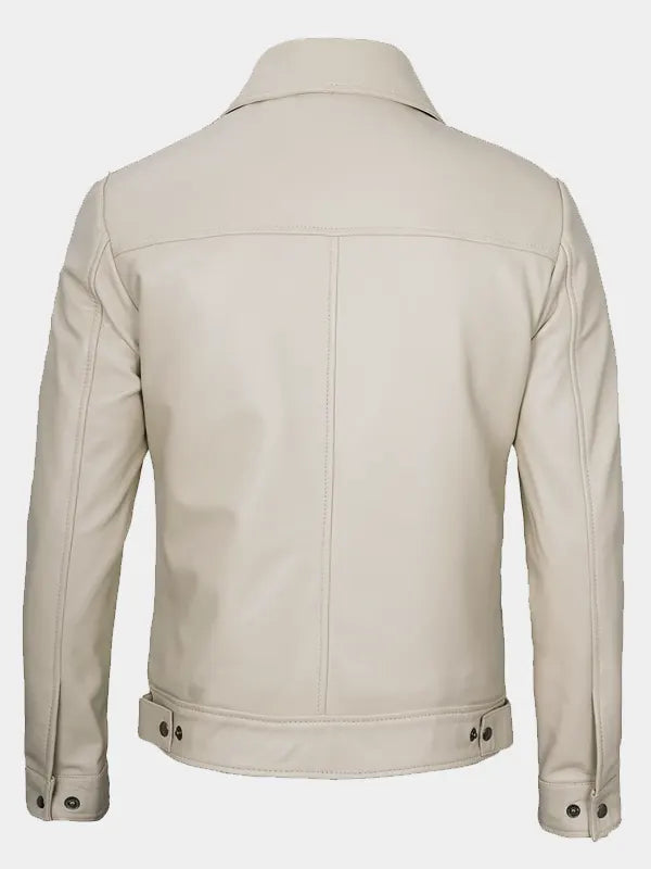 Beige Leather Jacket For Men