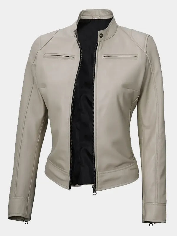 Beige Leather Jacket For Women