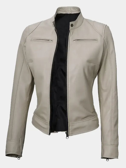Beige Leather Jacket For Women