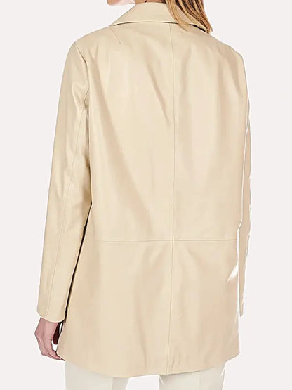 Beige Real Leather Jacket Womens