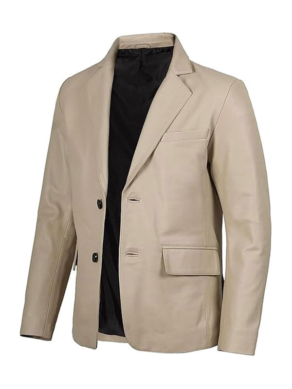 Beige Real Leather Blazer