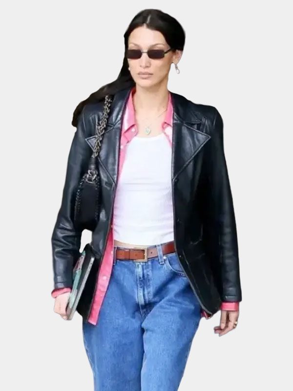 Bella Hadid Meeting In NYC 2022 Leather Jacket