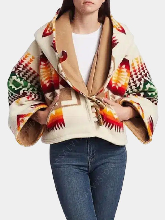 Beth Dutton Aztec Poncho Style Printed Wool Coat