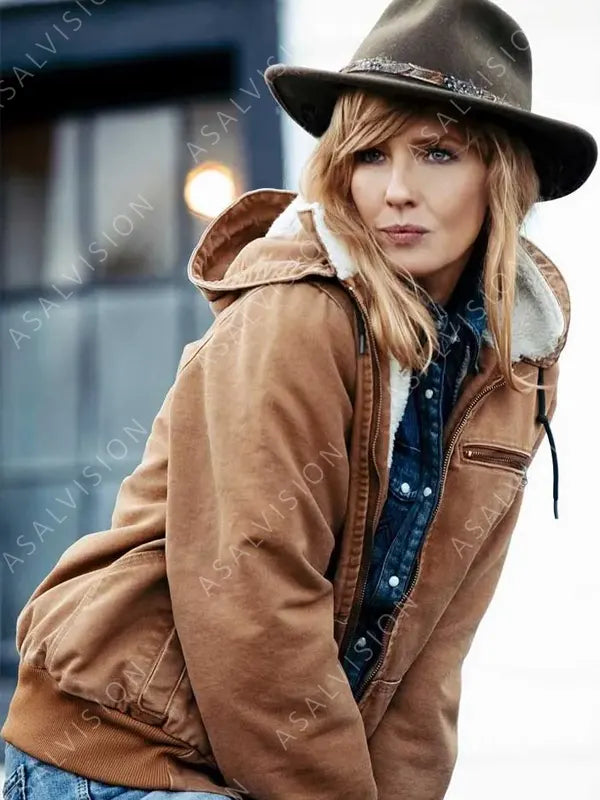 Beth Dutton Yellowstone Kelly Reilly Hooded Brown Bomber Jacket