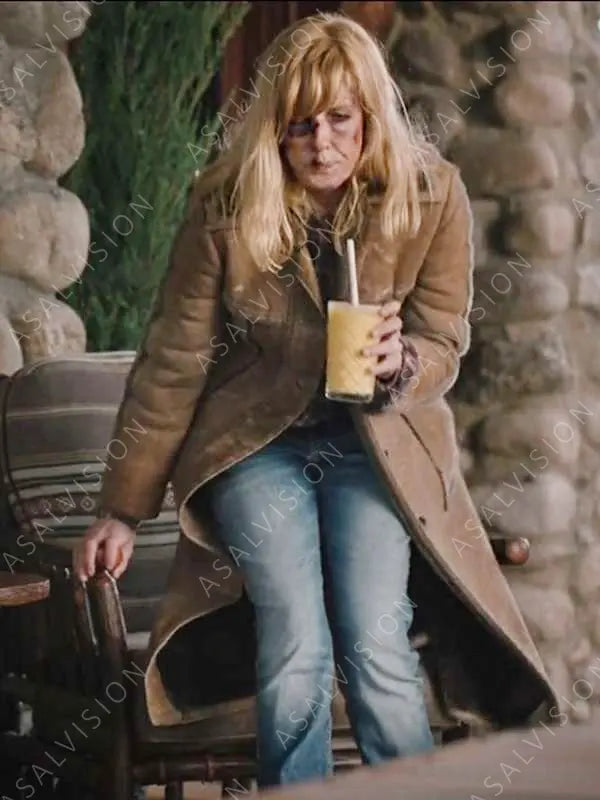 Beth Dutton Yellowstone Kelly Reilly Suede Leather Brown Coat