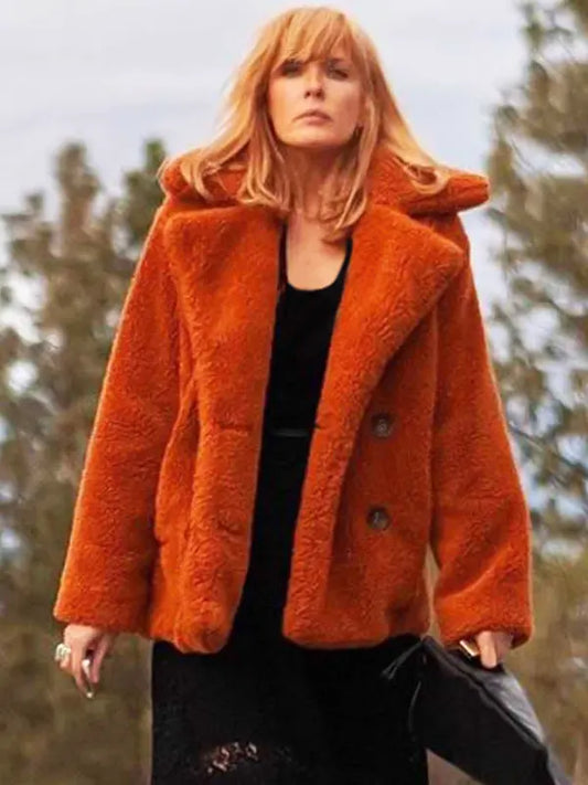 Beth Dutton Yellowstone Orange Fur Coat