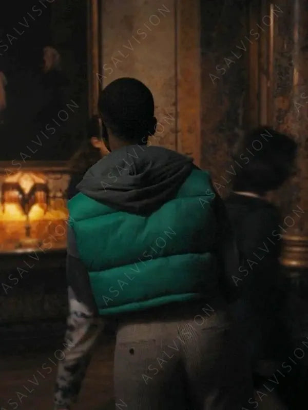 Bianca Barclay Wednesday Joy Sunday Cropped Puffer Green Vest With Hoodie