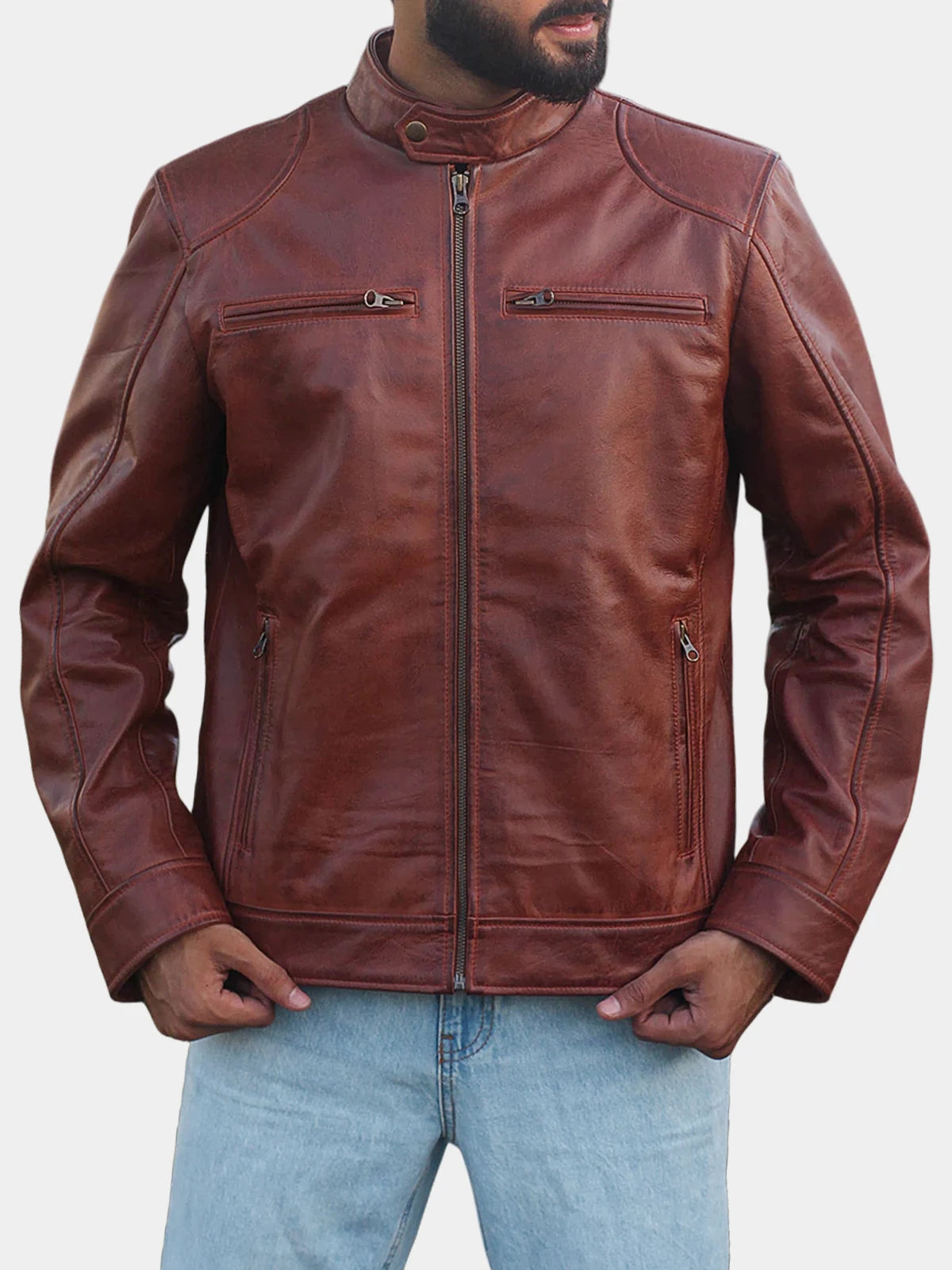 Biker Lambskin Leather Jacket For Men