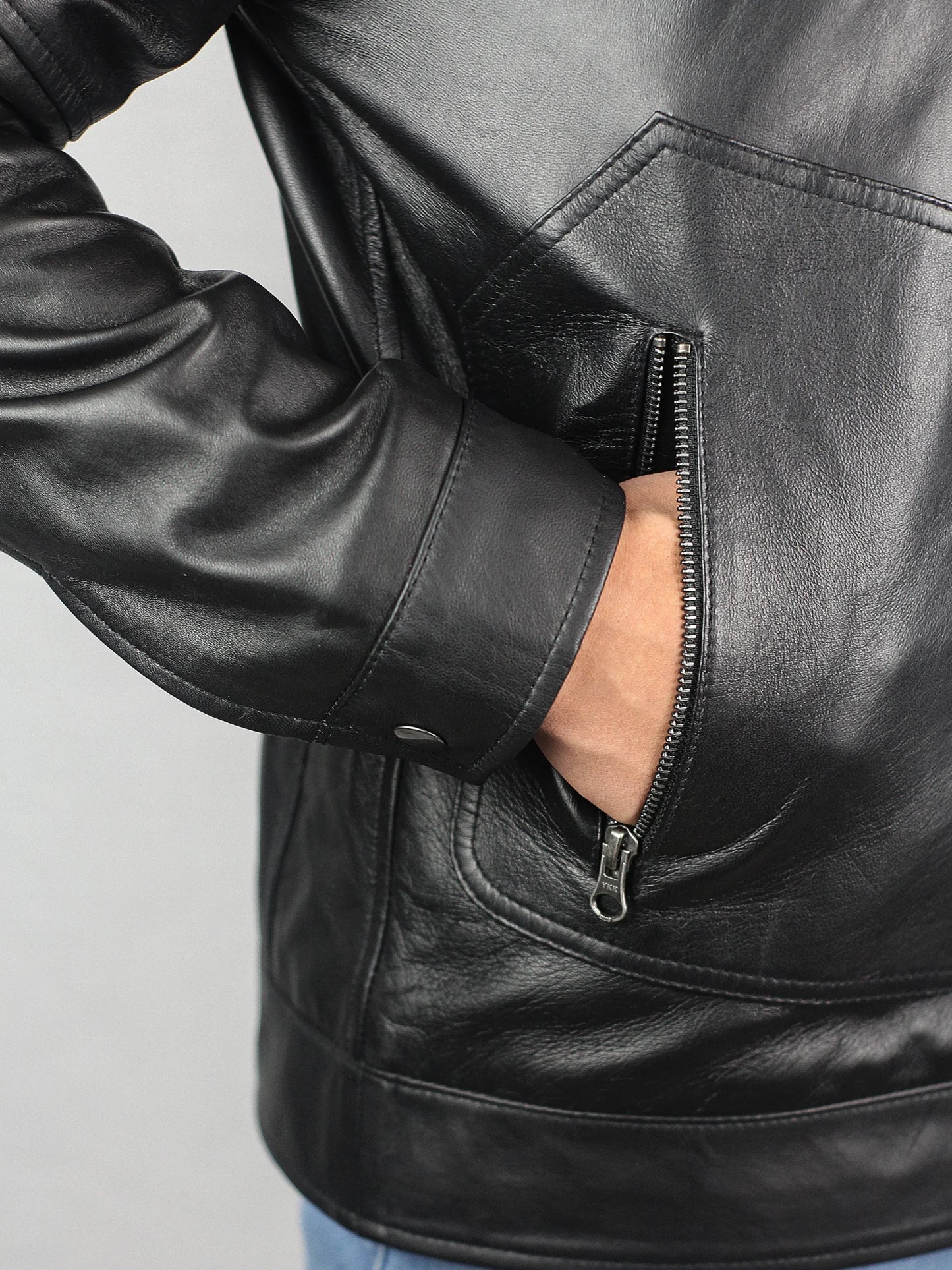 Biker Style Simple Black Leather Jacket