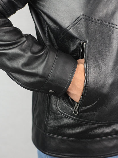 Biker Style Simple Black Leather Jacket