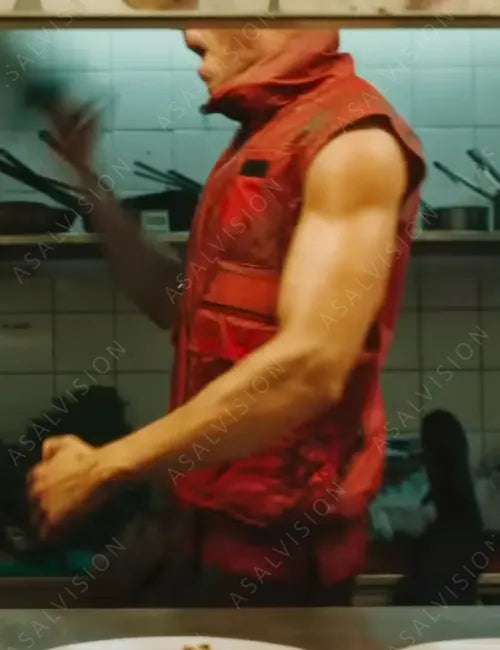 Bill Skarsgård Movie Boy Kills World 2024 Red Vest