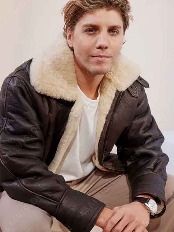 Billy Road House 2024 Lukas Gage Shearling Brown Leather Jacket