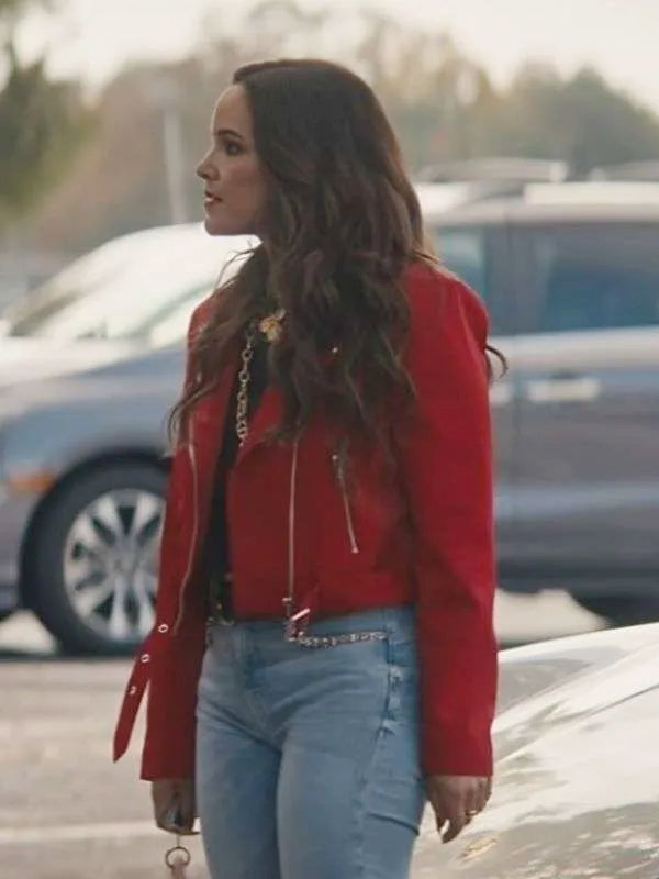 Birdie Bradley Grosse Pointe Garden Society 2025 Melissa Fumero Suede Leather Jacket