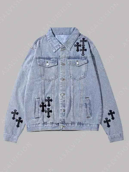 Black And Blue Chrome Hearts Cross Denim Jacket