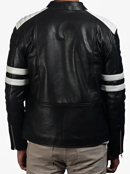 Black And White Cafe Racer Leather Motorcycle Jacket