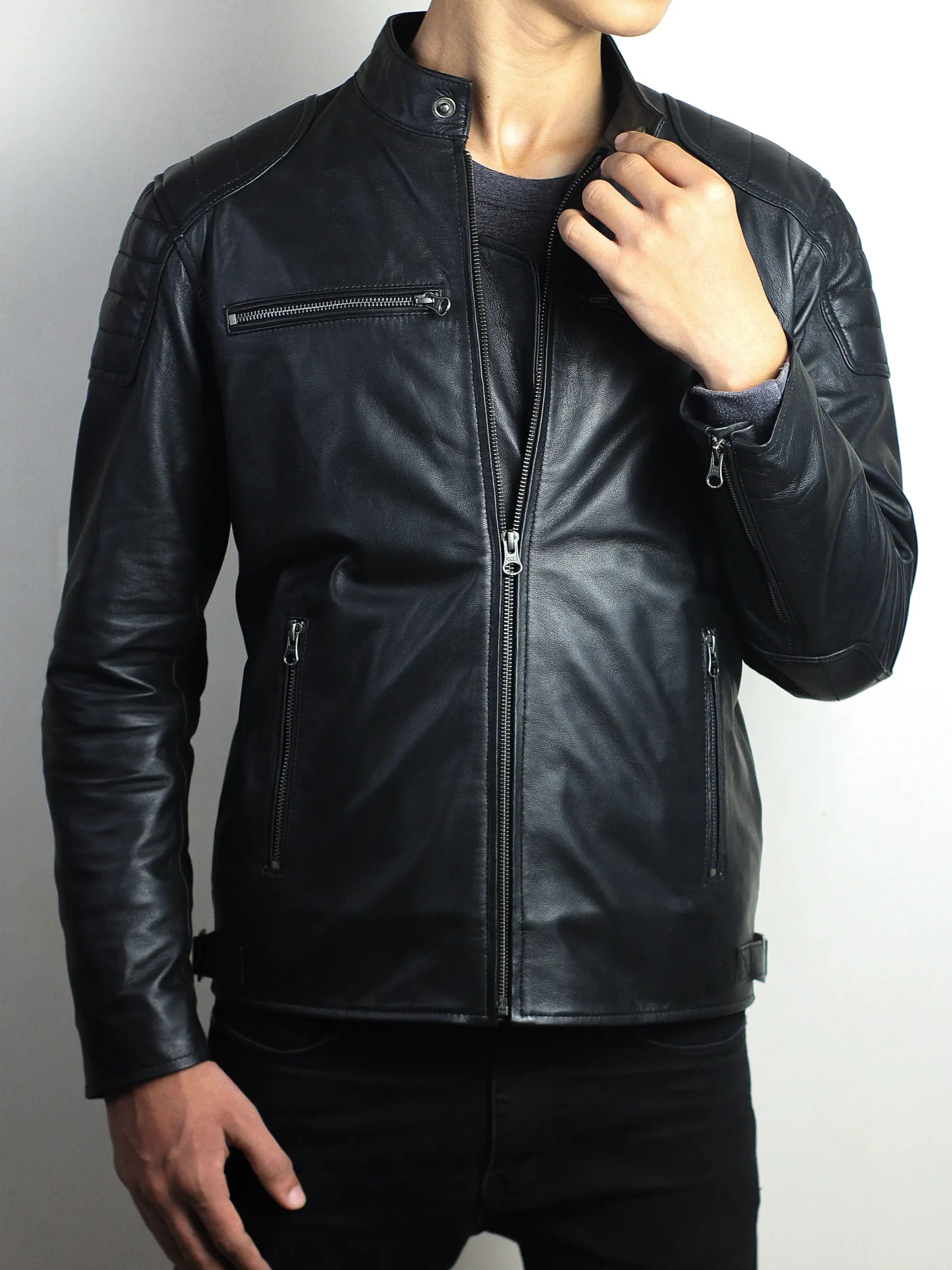 Black Café Racer Leather Jacket