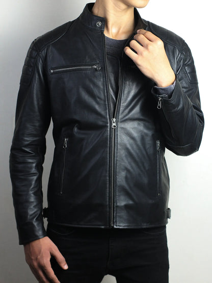 Black Café Racer Leather Jacket