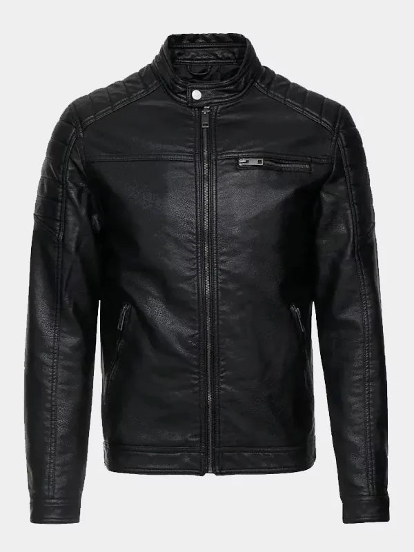 Black Cafe Racer Real Leather Jacket For Men