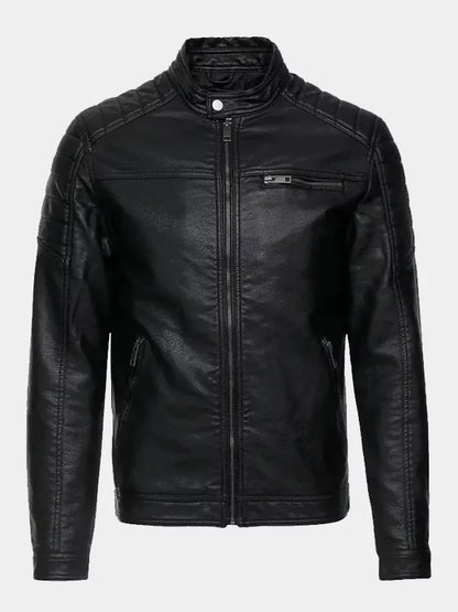 Black Cafe Racer Real Leather Jacket For Men