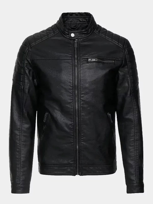 Black Cafe Racer Real Leather Jacket For Men