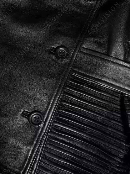 Black Double-Breasted Lambskin Leather Motorcycle Jacket