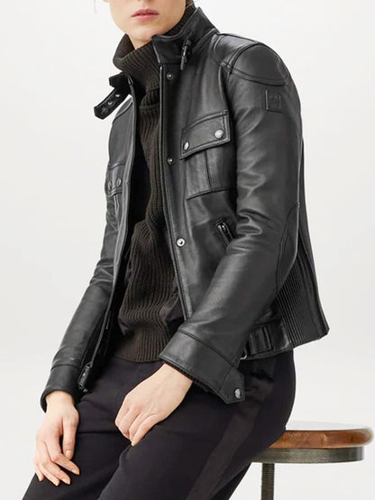 Black Fashion Leather Jacket For Women's