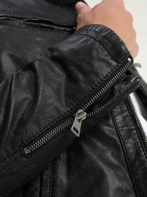 Black Hood Cafe Racer Leather Jacket