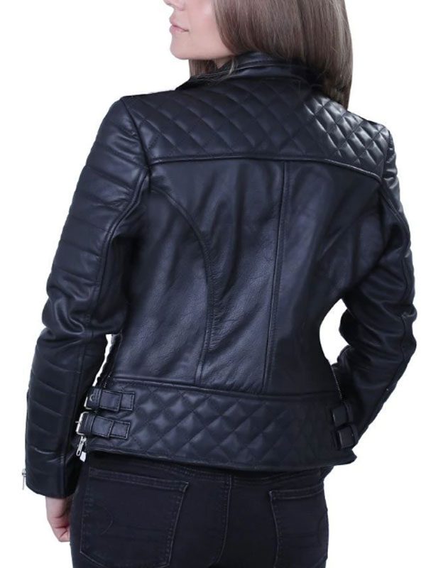 Women's Black Quilted And Padded Biker Jacket
