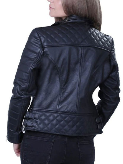 Women's Black Quilted And Padded Biker Jacket