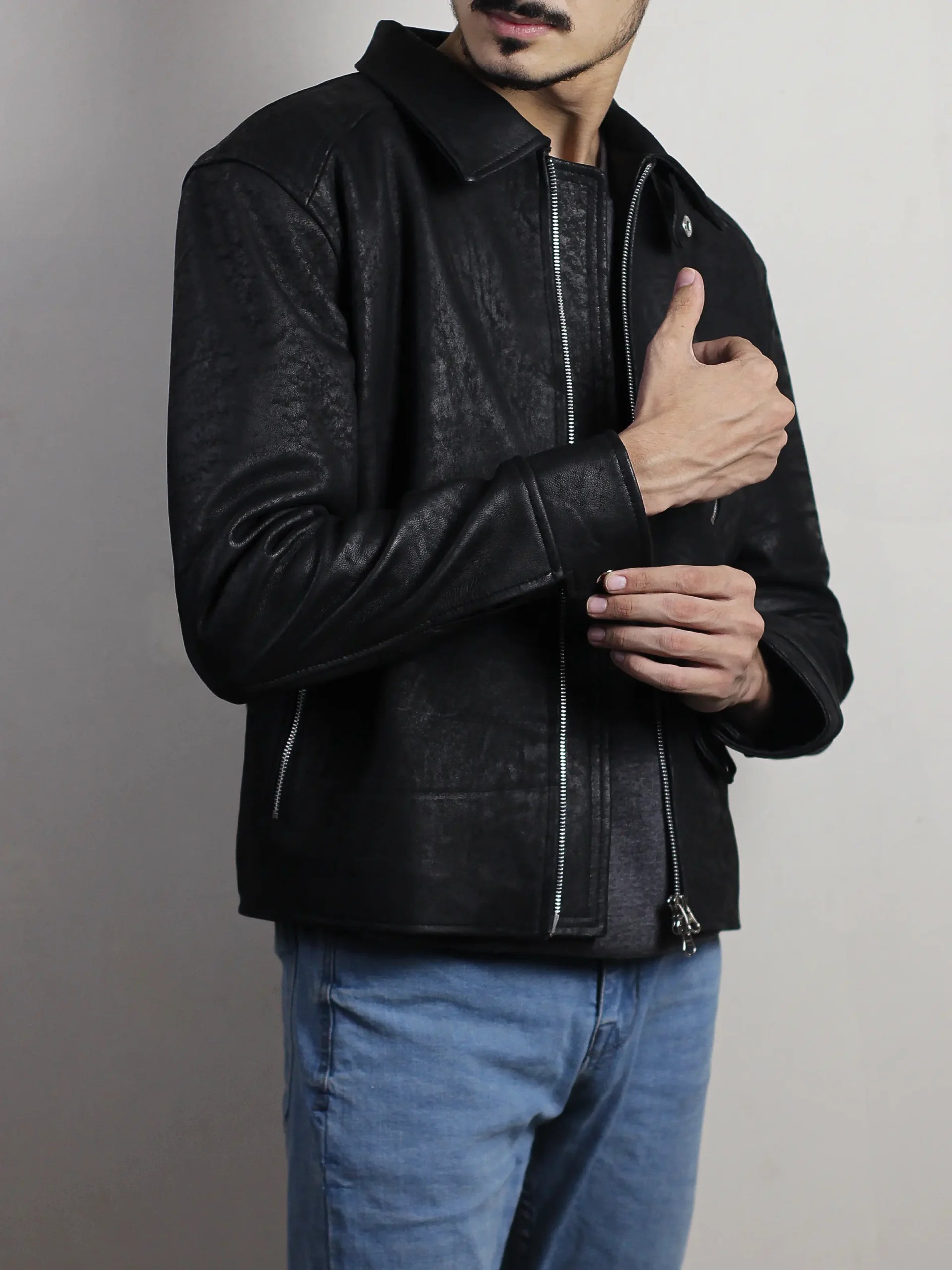 Black Textured Outerwear