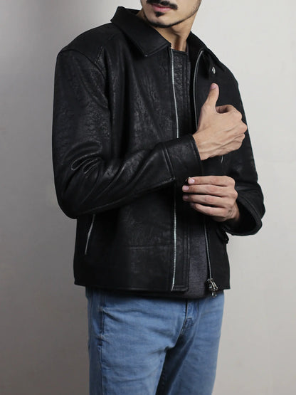 Black Textured Outerwear