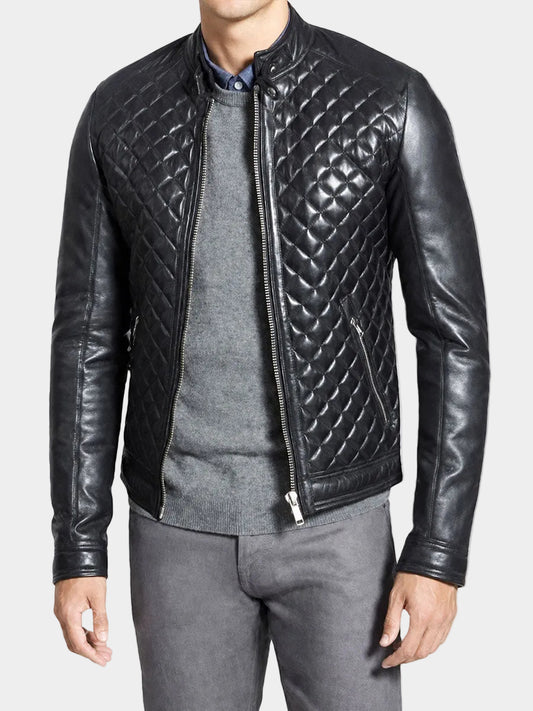 Black Diamond Quilted Leather Jacket Mens