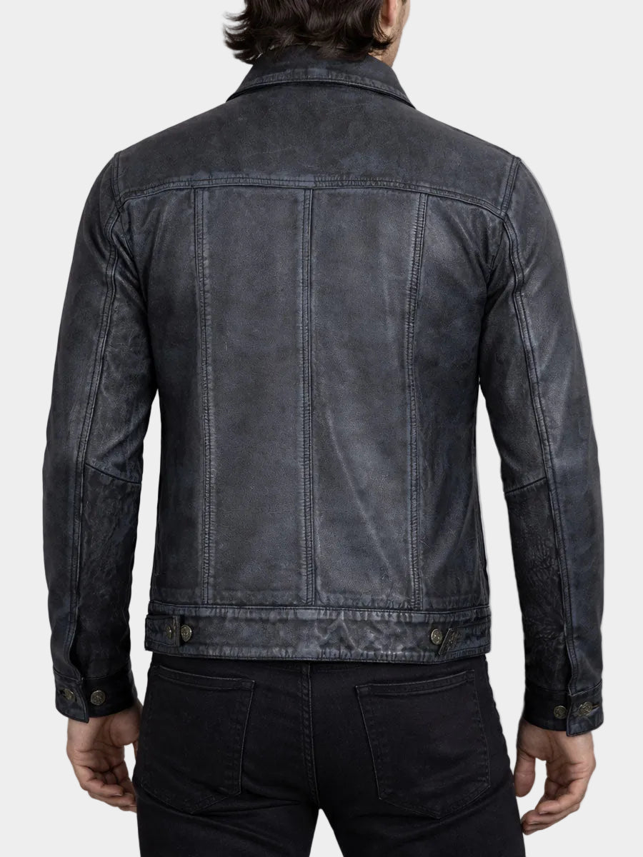 Black Distressed Washed Leather Jacket