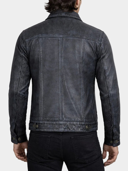 Black Distressed Washed Leather Jacket