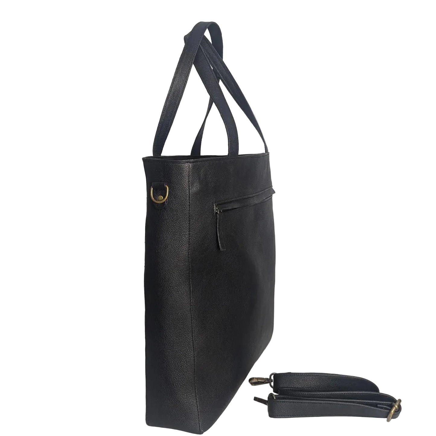 Black Leather Tote Bag For Men And Women