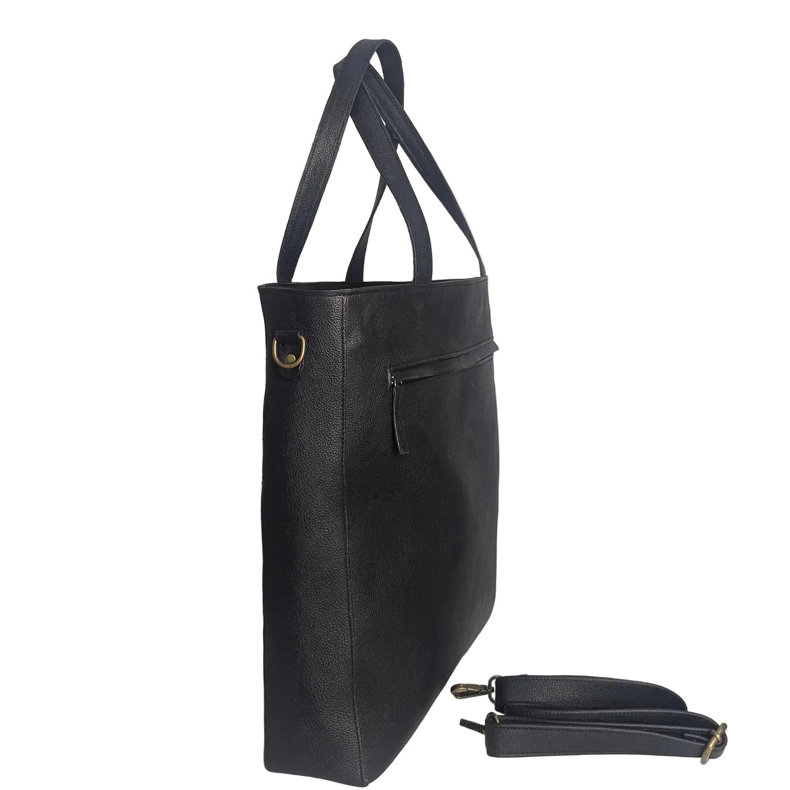 Black Leather Tote Bag For Men And Women