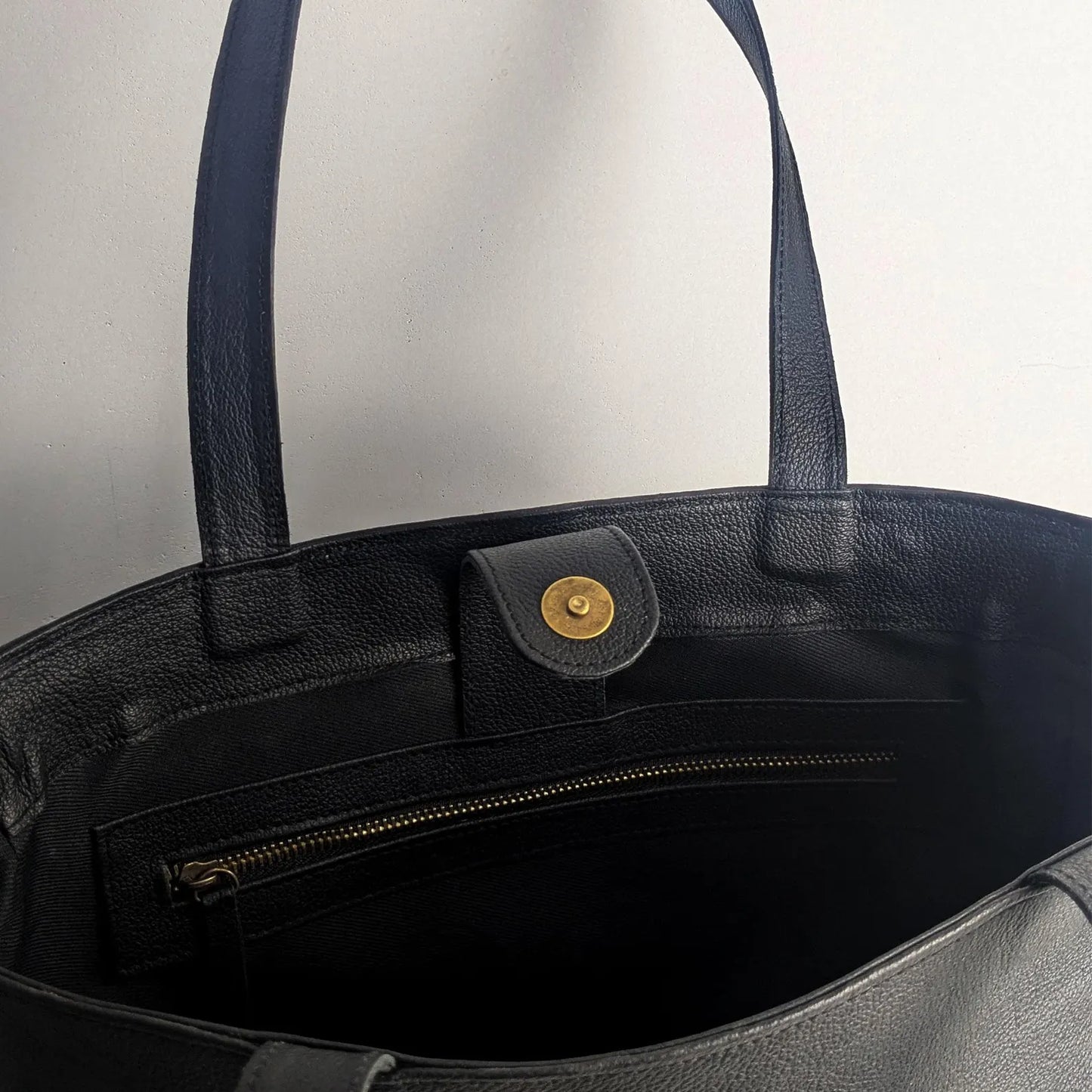 Black Leather Tote Bag With Cotton Lining