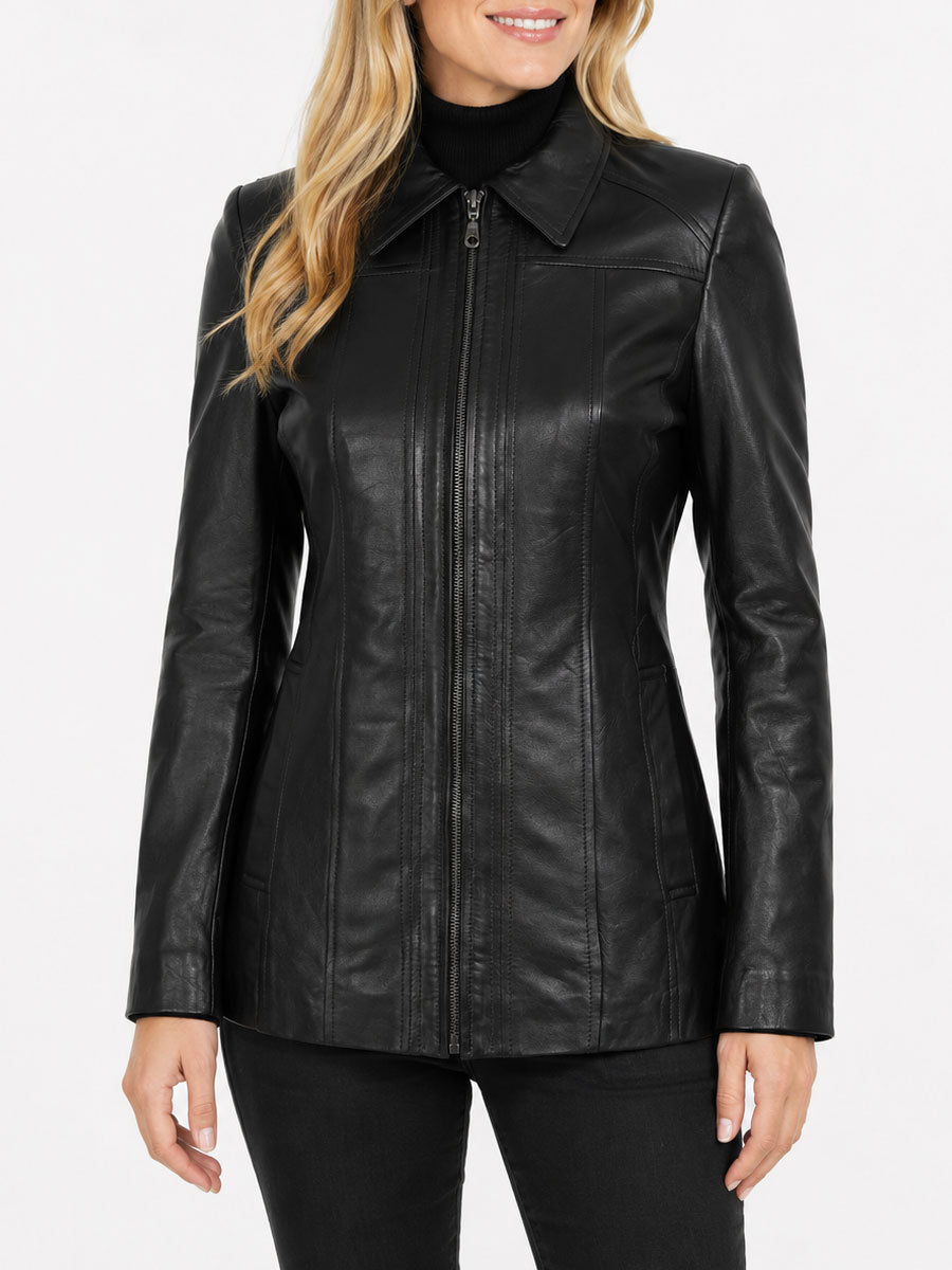 Black Real Lambskin Leather Car Coat