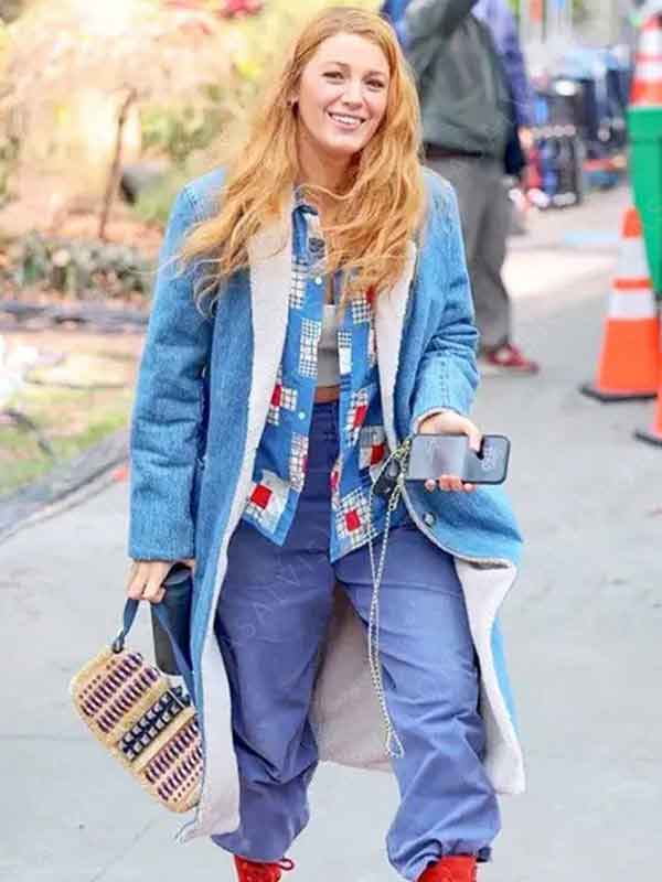 Blake Lively Movie It Ends With Us 2024 Lily Sherpa Lined Denim Coat