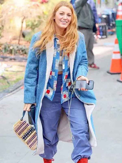 Blake Lively Movie It Ends With Us 2024 Lily Sherpa Lined Denim Coat