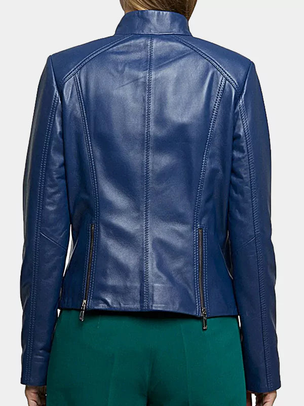 Blue Cafe Racer Biker Real Leather Jacket