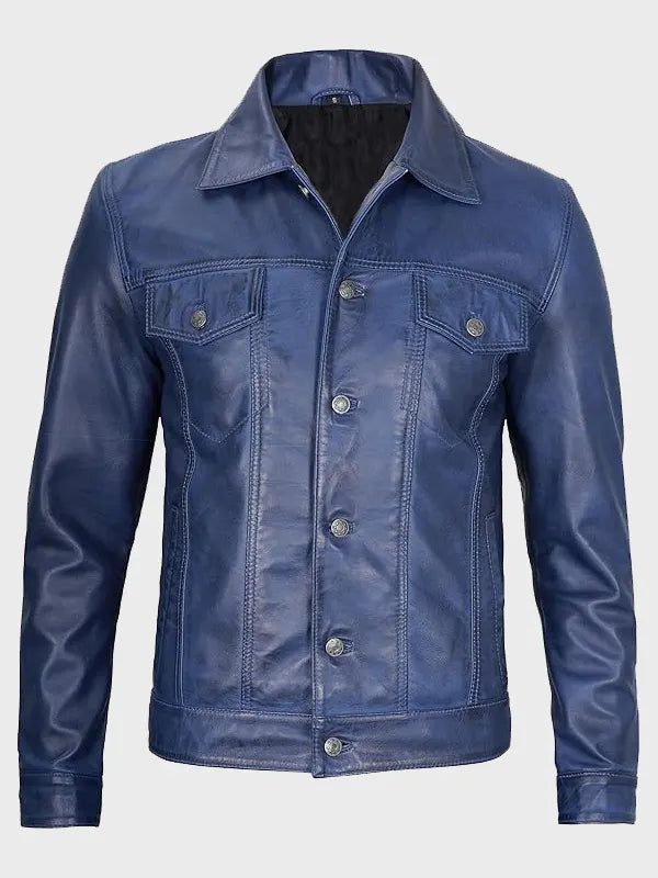 Blue Lambskin Leather Jacket