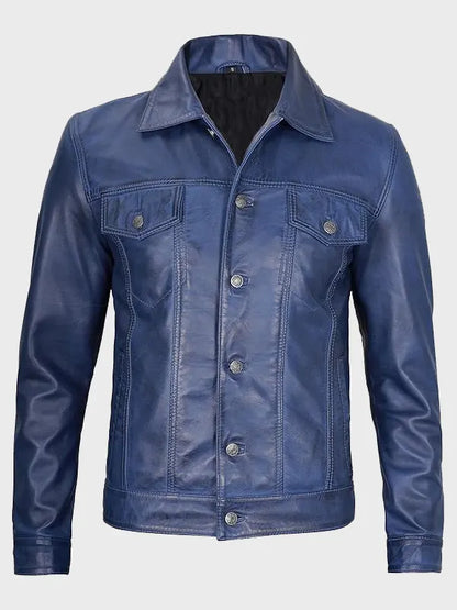 Blue Lambskin Leather Jacket