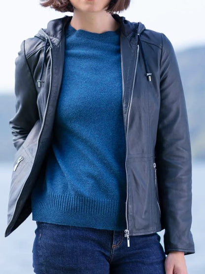 Blue Leather Fashion Jacket For Women's