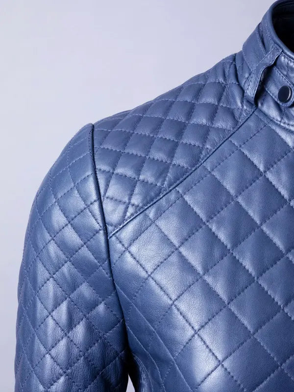 Blue Quilted Leather Jacket