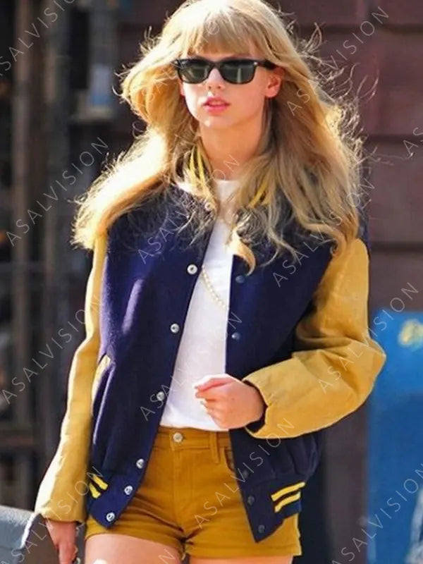 Blue and Yellow Baseball Bomber Varsity Jacket
